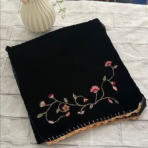 Black Velvet Scarf with Pink Floral Embroidery 13X 59” lined